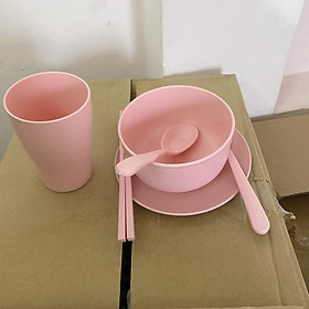 Mua Combo 6 Món - Bộ Tô (Bát) Chén Muỗng Đĩa Nĩa Đũa Dĩa Ly Bằng Lúa Mạch Màu Pastel