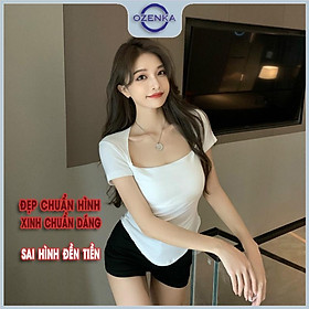 Áo thun vạt bầu ngắn tay cổ vuông ôm nữ , ao phông body nữ mẫu mới 2022 cotton 100% màu đen trắng dưới 50 cân