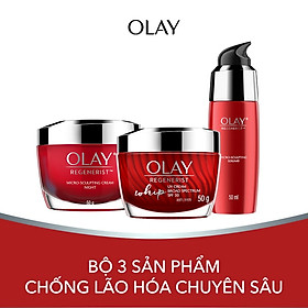 Bộ 3 Sản Phẩm Chống Lão Hóa Chuyên Sâu: Combo Kem Dưỡng Da Ban Đêm Olay Regenerist + kem OLAY WHIP UV Regenerist + Tinh Chất Vi Dưỡng Olay Regenerist 50ml