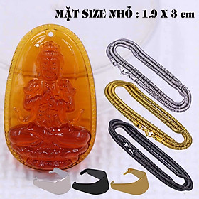 Mặt Phật Đại nhật như lai pha lê cam 1.9cm x 3cm (size nhỏ) kèm vòng cổ dây chuyền inox rắn vàng + móc inox vàng, Phật bản mệnh, mặt dây chuyền