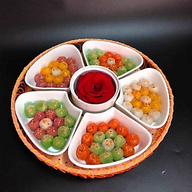 Mua Bộ đĩa 5 cánh hoa đào sứ bát tràng kèm khay mây