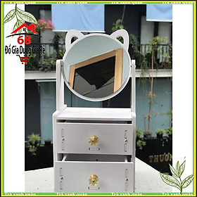 Mua Bàn trang điểm mini kèm gương tai mèo 2 tầng có ngăn kéo siêu yêu