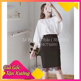 Chân váy bút chì phối ren siêu đẹp chất umi siêu mềm mịn co giãn tốt thời trang Banamo Fashion chân váy bút chì ren 502