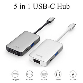 Mua CỔNG CHUYỂN WIWU 5IN1 ALPHA USB-C Hub A513HVP HDMI 4K VGA USB 3.0 Jack 3.5mm PD 87W Hỗ Trợ Cho Các Dòng Ipad Pro  Macbook  Smartphone Chất Liệu Vỏ Nhôm Nguyên Khối Cao Cấp - Hàng Chính Hãng