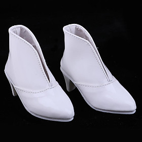 Pair Of High Heeled PU Leather Shoes Pointed Boots For 1/3 BJD Dollfie LUTS DOD LUTS MSD Doll Clothes Accs White