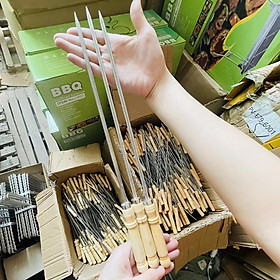Mua Xiên nướng thịt Inox  Xiên Inox chuôi gỗ  Que xiên nướng thịt (Loại dẹt) - Model: XN38