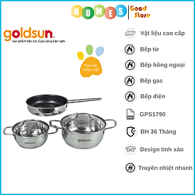 Mua Bộ Nồi Chảo Inox Đáy Từ 3 Lớp GOLDSUN GPS1790  Inox Dập Nguyên Khối  Không Kén Bếp - Hàng Chính Hãng