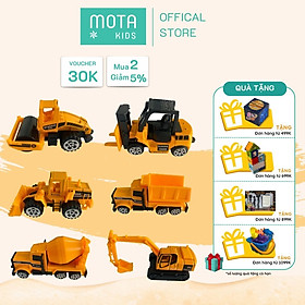 [M8804-2 - Mota Montessori] Đồ chơi cho bé Vỉ 4 cái xe công trình các loại màu vàng - Hàng chính hãng