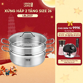 Mua Xửng hấp 2 tầng Lebenlang LBL2537 và LBL2538  size 26  28cm  vung kính  dùng cho mọi loại bếp - hàng chính hãng