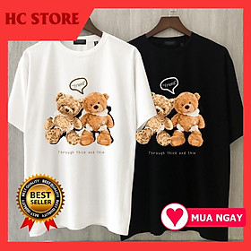 Áo thun đôi tay lỡ Unisex in gấu Couple Teddy áo phông nam nữ form rộng cực HOT giá rẻ
