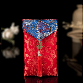  Phong Bì Đỏ Thổ Cẩm thêu Hoa vải gấm Song Hỷ Cưới Hỏi-Nạp tài,Quà tặng năm mới