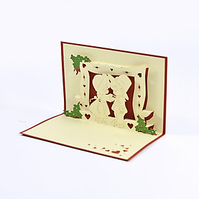 Thiệp Nổi 3D Boy & Girl, Handmade Gift, thiệp nổi 3D Bìa Đỏ Nổi Bật Size 10x15cm LO017