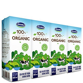 THÙNG SỮA TƯƠI TIỆT TRÙNG VINAMILK 100% ORGANIC KHÔNG ĐƯỜNG - HỘP X180ML