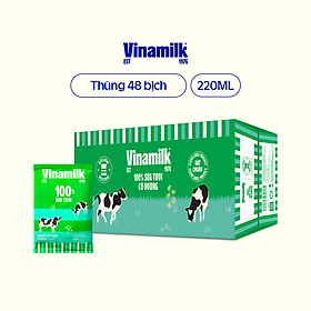 Sữa tươi tiệt trùng có đường Vinamilk 100% sữa tươi - Thùng 48 Bịch 220ml