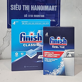 Combo Muối rửa bát Finish 1,5kg+Viên rửa chén bát Finish 77 viên dùng cho máy rửa bát