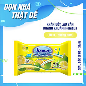 Khăn ướt lau sàn kháng khuẩn tiện dụng IHomeDa - Hương Cam ( 10 miếng ) - iHomeda anti bacteria floor and kitchen wet wipes - Orange Lime Scent ( 10 sheets per package)