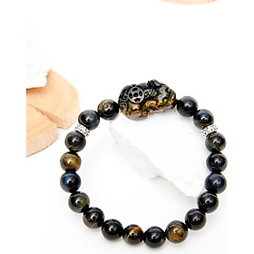 Vòng tay đá thạch anh mắt hổ xanh đen phối tỳ hưu đá 8mm mệnh thủy, mộc - Ngọc Qúy Gemstones