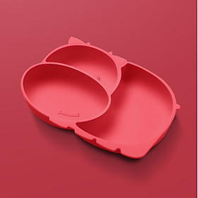 Bé Ốp Dẻo Silicon Bộ Hoạt Hình Chống Trượt Nhà Hút Loại Riêng Biệt Lưới Thức Ăn Cho Bé Ăn Dặm Muỗng Nĩa Bát Trẻ Em Bộ Đồ Ăn Món Ăn - red bowl