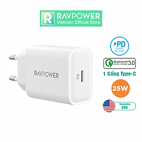 Adapter Củ Sạc 25W Type C PD 3.0 & QC 3.0 RAVPower RP-PC156