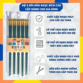 Bộ 5 Đôi Đũa Ngọc Bích Sang Trọng Quý Phái Được Làm Từ Chất Liệu Nhựa Poly Cao Cấp Chống Mốc , Chịu Nhiệt Cao K180