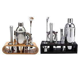 2 Set Stainless Steel Bartender Kit Set Drink Shaker Bar with Bamboo Holder