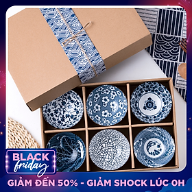 Bộ 6 chén (bát) cơm sứ phong cách Nhật Bản hoa văn sắc xưa giả cổ