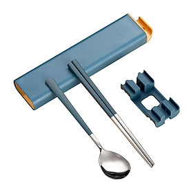 HS751 Chopsticks Spoon Set With Case Long Handle Reusable Metal Stainless Steel Chopsticks Spoon Cutlery Set