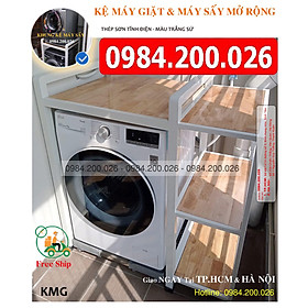 Kệ máy giặt máy sấy mở rộng sơn tĩnh điện (Free ship TP. HCM & Hà Nội) - Thép hộp 40x40 hàn liền khối, sơn tĩnh điện, mặt gỗ tự nhiên chịu tải >300kg