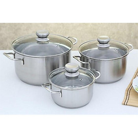 BỘ 3 NỒI INOX 3 ĐÁY FIVESTAR NẮP KÍNH CAO CẤP DÙNG ĐƯỢC BẾP TỪ