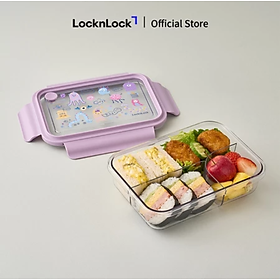 Hộp cơm nhựa 3 ngăn trong suốt  LocknLock 750ml - LCB501 và 1L - LCB502 - 2 màu (Tím, Xanh)