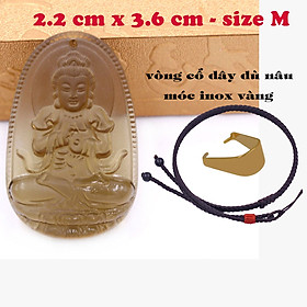 Mặt Phật Đại nhật như lai đá obsidian ( thạch anh khói ) 3.6 cm kèm vòng cổ dây dù nâu - mặt dây chuyền size M, Mặt Phật bản mệnh