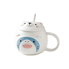 Ly cốc Sứ 400ml Có quai kèm thìa nắp mặt gấu 3D Animal dễ thương