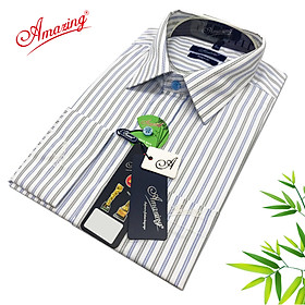 Áo sơ mi nam vải bamboo thương hiệu Amazing, kẻ sọc đứng form truyền thống, tay dài, vạt bầu