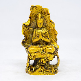 Tượng Phật Bà ngồi thiền trong lá sen bằng đá màu vàng cao 11cm
