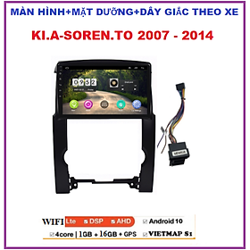 Màn hình 9inch + Mặt dưỡng cho xe KI.A SOREN-TO. Bộ màn hình ô tô xe Soren.to đời 2007-2014 bộ nhớ ram1G-rom16G kết nối wifi chạy Android 10. có Tiếng Việt, điều khiển giọng nói,tích hợp vô lăng, xem Camera, đầu dvd ô tô, phụ kiện xe hơi.