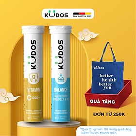 Combo Thực phẩm bảo vệ sức khỏe KUDOS BALANCE MAGNESIUM WITH B VITAMIN COMPLEX & D3 + KUDOS VITAMIN C 1000 MG (20v/tuýp)