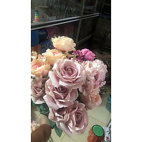 Hoa lụa - Cụm hoa hồng 10 bông Trắng