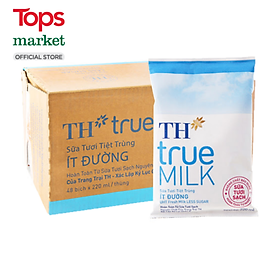 Thùng 48 Bịch Sữa Tươi Tiệt Trùng Ít Đường TH True Milk 220ML