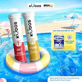 Combo 2 TPBVSK Viên sủi KUDOS DAILY bổ sung vitamin tổng hợp & nhân sâm + Viên sủi KUDOS VITAMIN C 1000MG (20 viên/tuýp)