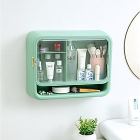 Kệ mỹ phẩm treo tường - Tủ để đồ trang điểm nhà tắm tường hình chữ nhật bằng nhựa cao cấp kiêm tủ thuốc