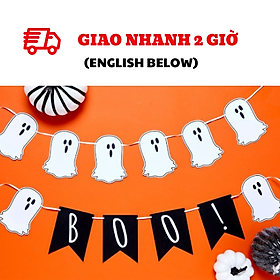 Bộ dây cờ trang trí Halloween hình ma màu trắng đen bbhl10