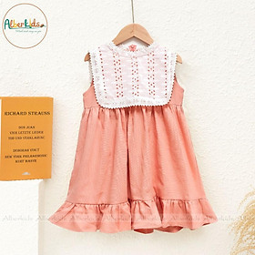 Váy bé gái ALBERKIDS phối ren vuông 3 màu sắc vàng hồng xanh xinh đẹp cho trẻ em 2,3,4,5,6,7,8,9,10,11,12 tuổi[V49