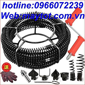 Mua Dây Thông Tắc Cống Phi 16 Dung Tay Quay - dài 12m(gồm 1 tay quay + 12m dây+ bộ 6 đầu thông+ đầu kết nối máy khoan )