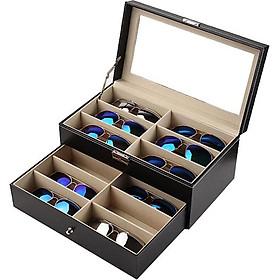 Hộp Đựng Kính Mát 12 Ngăn Vỏ Da 2 Tầng - Mã 925