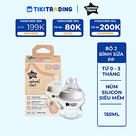Bình Sữa PP Ty Siêu Mềm Tự Nhiên Tommee Tippee 150ml, Núm Ty Của Bình 0-3 Tháng