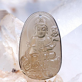 Mặt dây chuyền Phổ Hiền Bồ Tát Thạch Anh Khói (Smoky Quartz) tự nhiên - Phật Bản Mệnh cho người tuổi Thìn, Tỵ - PBMSMO04 (Mặt kèm sẵn dây đeo)