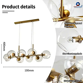 Đèn thả bàn ăn hiện đại trang trí bếp kiểu thả trần mạ vàng gồm 8 bóng đèn cao cấp bảo hành 24 tháng - Màu váng Super gold - GỒM BÓNG E27