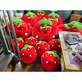 Mua Ghế xốp dáng lê size L 90x120cm hình dâu màu hồng vải nhung tuyết xin  - sẵn xốp