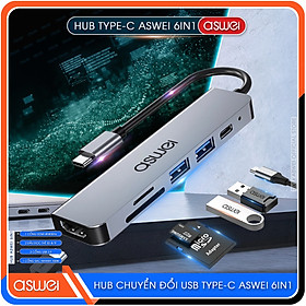 Mua Hub Chuyển Đổi USB Type C ASWEI 6 in 1 To HDMI  USB 3.0  SD  TF  PD 100W - Hàng Chính Hãng