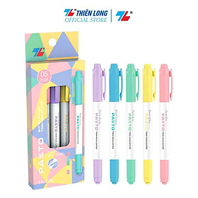 Bộ 5 cây bút dạ quang màu Pastel Thiên Long Pazto HL-016 - Bút dạ quang rửa được - Không để lại vết khi Photocopy